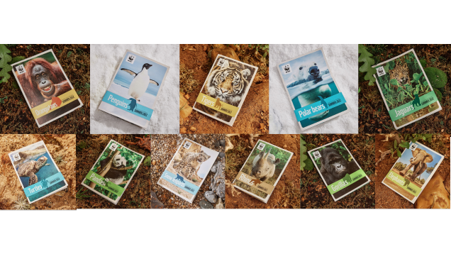 Collage of different species-focused WWF adoption update packs