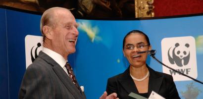 HRH Prince Philip the Duke of Edinburgh presenting the 'WWF Duke of Edinburgh Conservation Medal' to Senator Marina Silva, a former Brazilian Environment Minister, at the Duke of Edinburgh Conservation Awards, held in Saint James's Palace, London, United Kingdom. Senator Silva received the gold medal in recognition of the role she played in creating the Amazon Regional Protected Areas programme, and was praised for her environmental work by WWF International Director General Jim Leape.
