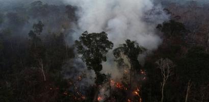 Aerial view of the Amazon rainforest fires in 2020.