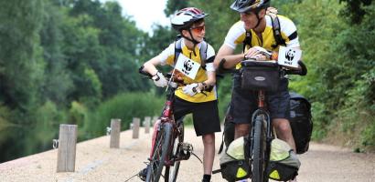 Dad and Son before their bike ride from Woking to Switzerland.