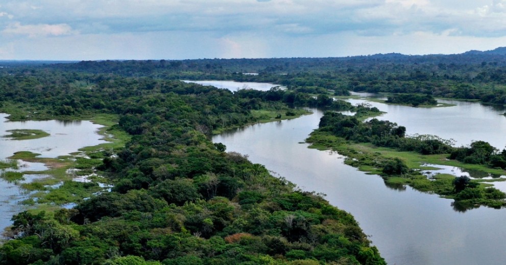 Aerial image of the Amazon river changing course