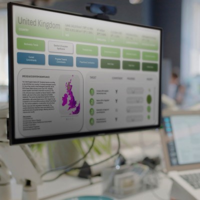 Close up shot of NATURE Impacts dashboard on a computer monitor