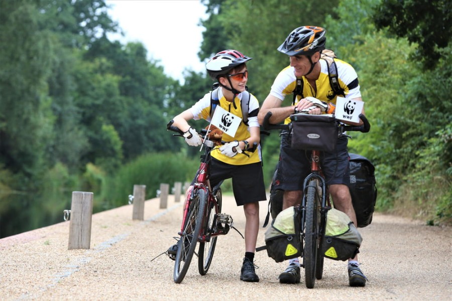 Dad and Son before their bike ride from Woking to Switzerland.