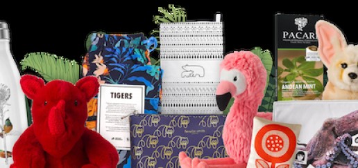 WWF shop products featuring animal toys water bottle and coffee