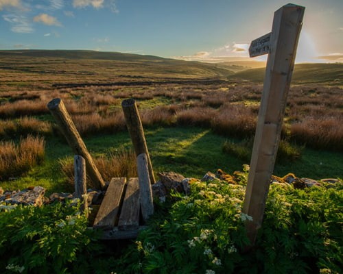 Yorkshire Uplands landscape with the sun setting