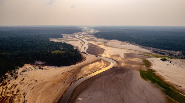 aerial view of drought in the rio negro - in the Manaus region
